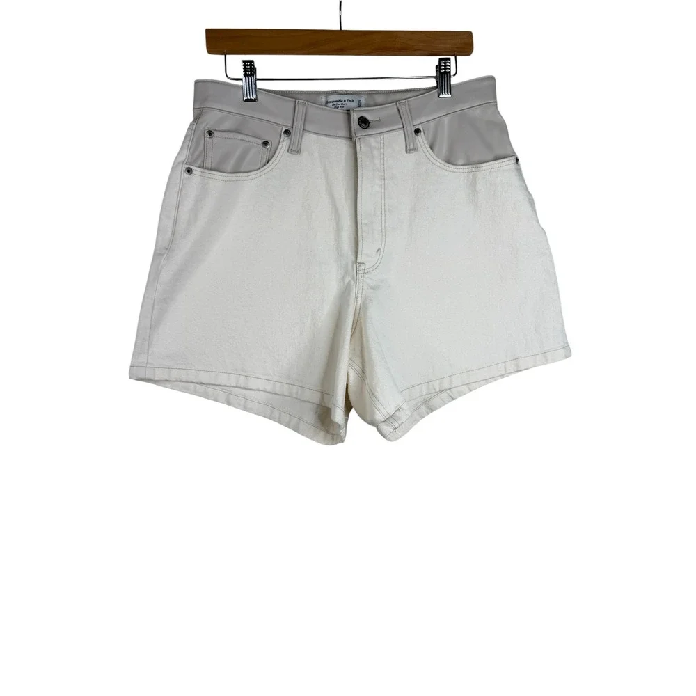 New Abercrombie & Fitch High Rise Dad Short Faux Leather‎ Waist Curve Love Sz 31